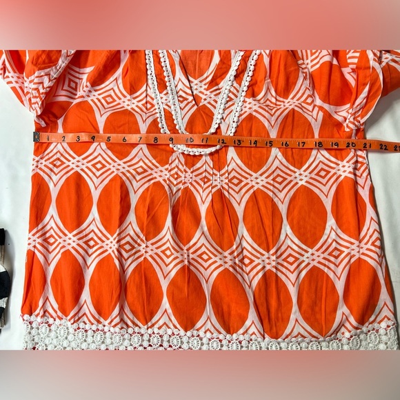 CROWN & IVY Orange‎ and white print tunic size L - Picture 12 of 13